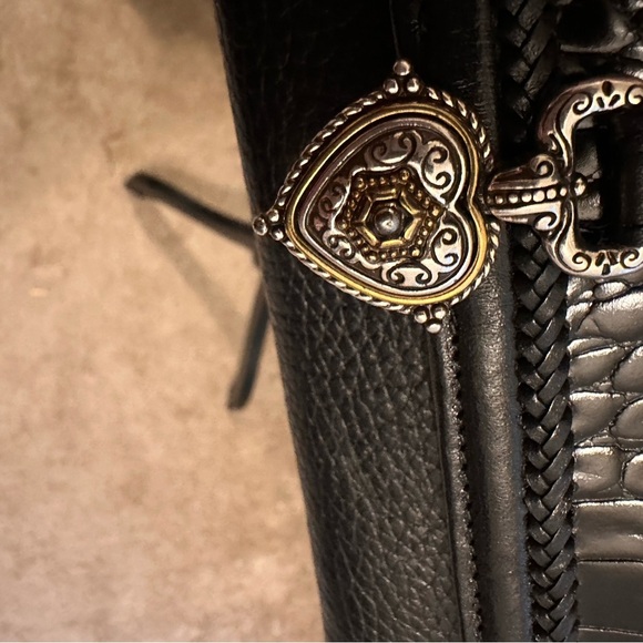 Brighton ❤️ Genuine Leather Crossbody Wallet Black Croc Gold/Silver Heart Charm - Picture 4 of 8